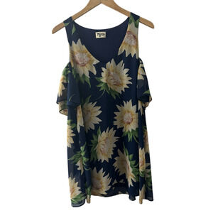 Show Me You MuMu Women L Birdie Ruffle Dress Cold Shoulder Mini Floral Boho Line